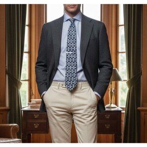 Rochas Paris Men's Silk Necktie Tie Geometric Floral Designer European Old Money